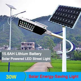 30W Outdoor IP65 Solar Powered Led Street Light with Lithium Battery Built-in