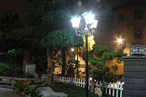 What are present characteristics for outdoor solar powered LED light?